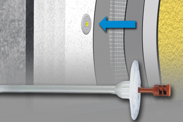 Dübelek
Gyakran van szükség a hőszigetelés mechanikai rögzítésére is (szélszívás). Erre a célra speciális tárcsás dübelek alkalmasak. Épületmagasságtól függően 4-6-8 esetleg 10 dübelt is el kell helyeznünk négyzetméterenként a felületen. A dübel hosszát a fogadó felület minősége, és a hőszigetelő réteg vastagsága szabja meg.